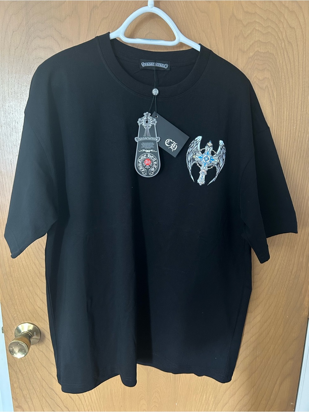 Chrome Hearts Black Tee with Embroidered Winged Cross Crest